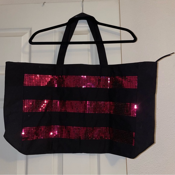 🖤🩷VS🩷🖤 Victoria Secret Hot Pink Sequins tote - Picture 3 of 9